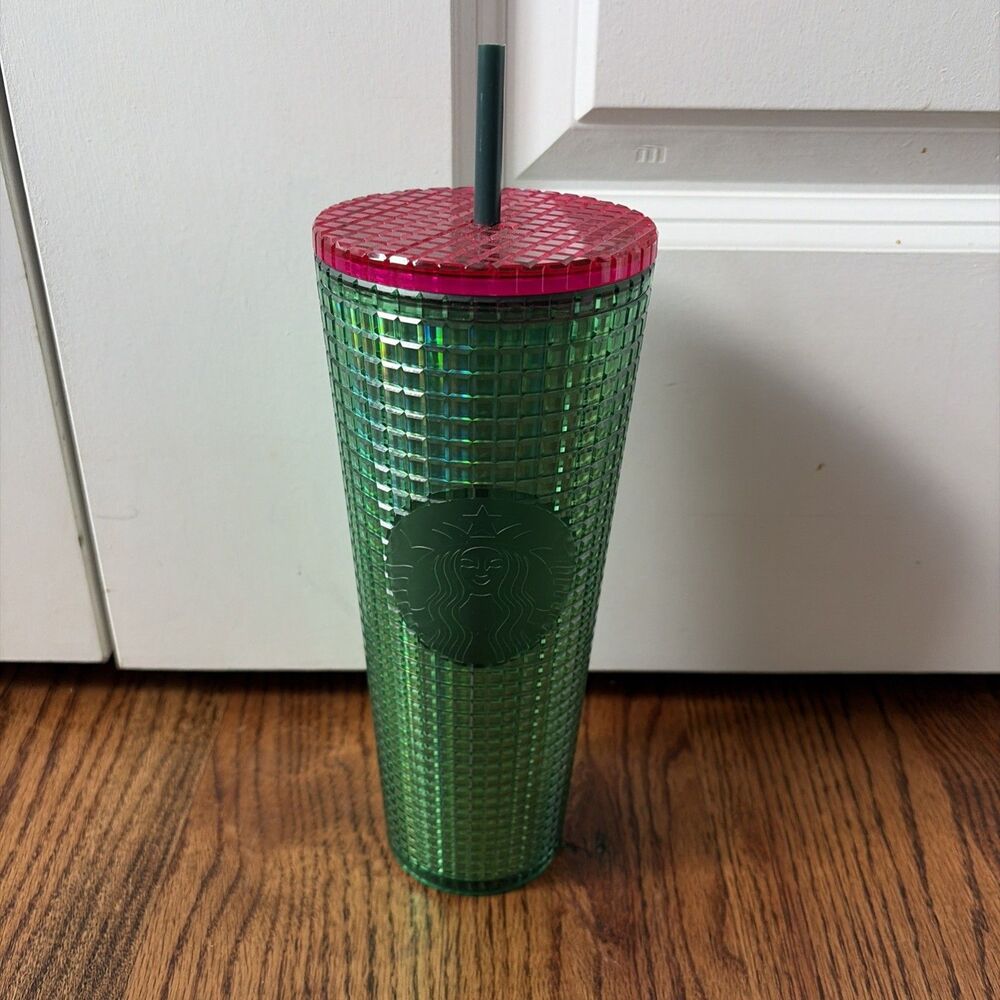 Starbucks Watermelon Grid Spring 2023 Cold Cup Tumbler Green Pink Lid 24oz NEW